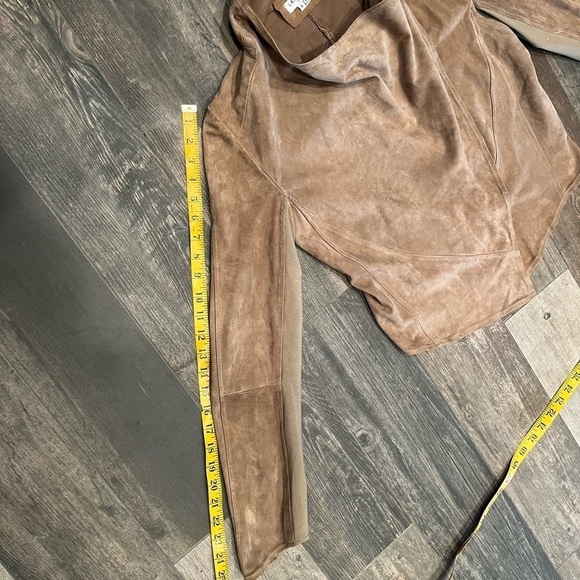 Lamarque Collection Medium Tan Madison Goat-suede Drape Front Moto jacket - Picture 14 of 16